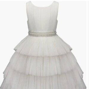 Girls Fancy White Tiered Formal Party Dress Kids Sz 8
